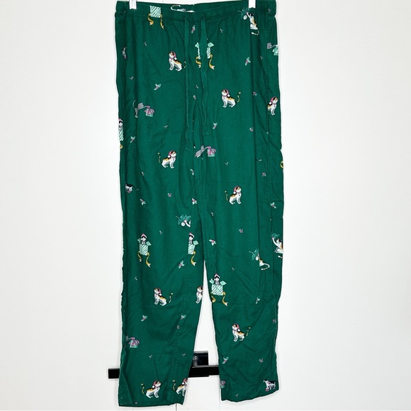 LOFT flannel kitten Cat Christmas pajamas Medium Green short sleeve pants button - Picture 4 of 16